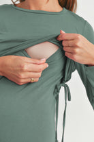 Dusty Green Rayon Modal Maternity Nursing Dress Nursing Opening Close Up