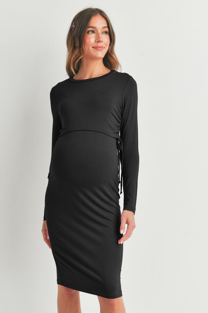Black Rayon Modal Maternity Nursing Dress Front