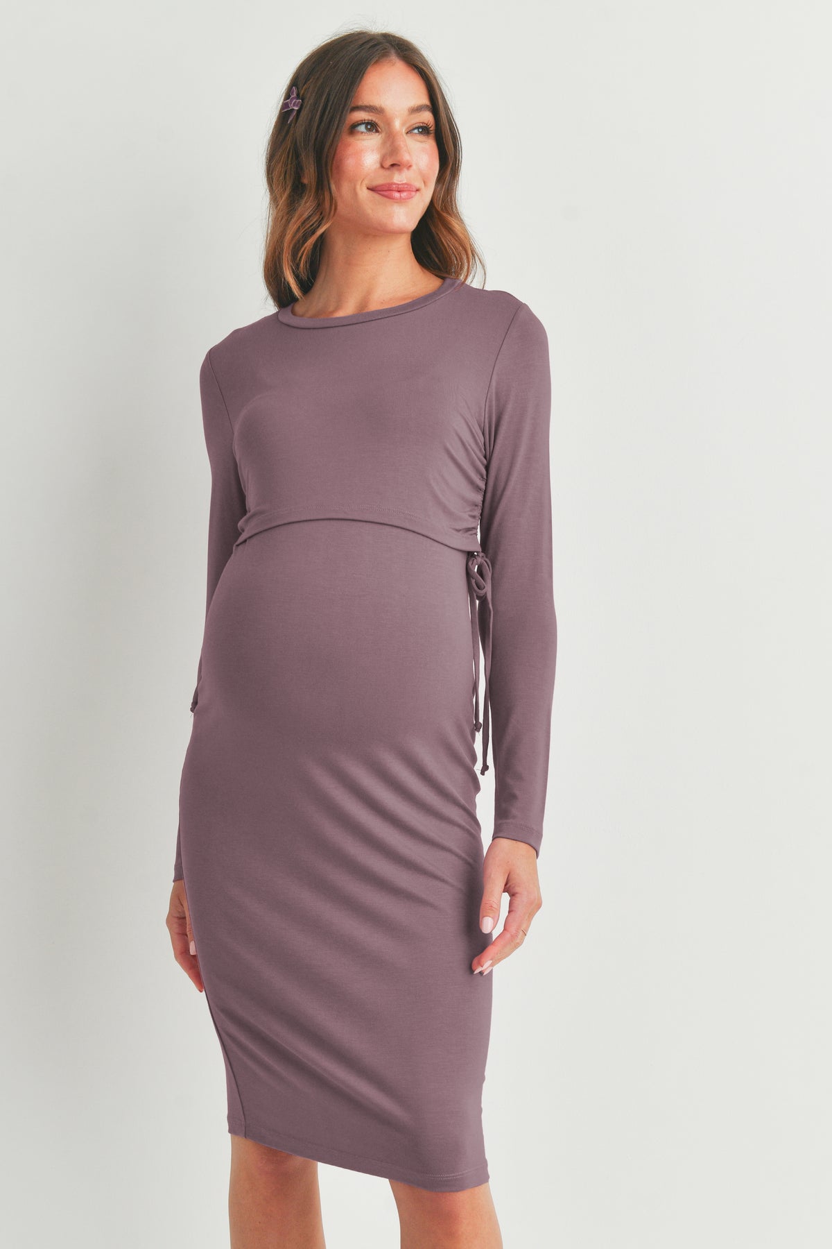 Mauve Rayon Modal Maternity Nursing Dress Front