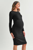 Black Rayon Modal Maternity Nursing Dress Side