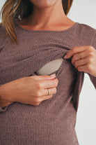 Mauve Green Ribbed Long Sleeve Maternity Nursing Shirt Top Nursing Opening