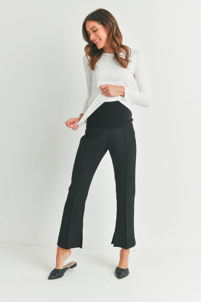 Black Maternity Bootcut Pants with Side Slit Full Body