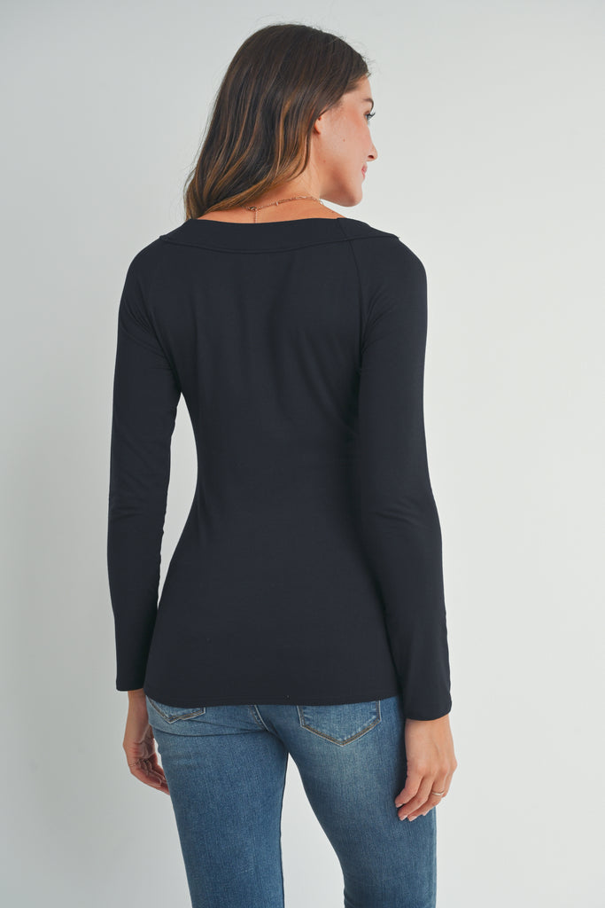 Black Ribbed Merrow Lettuce Edge Maternity Top Back