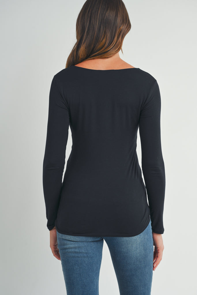 Black Deep V Neck Rayon Modal Maternity Top Back