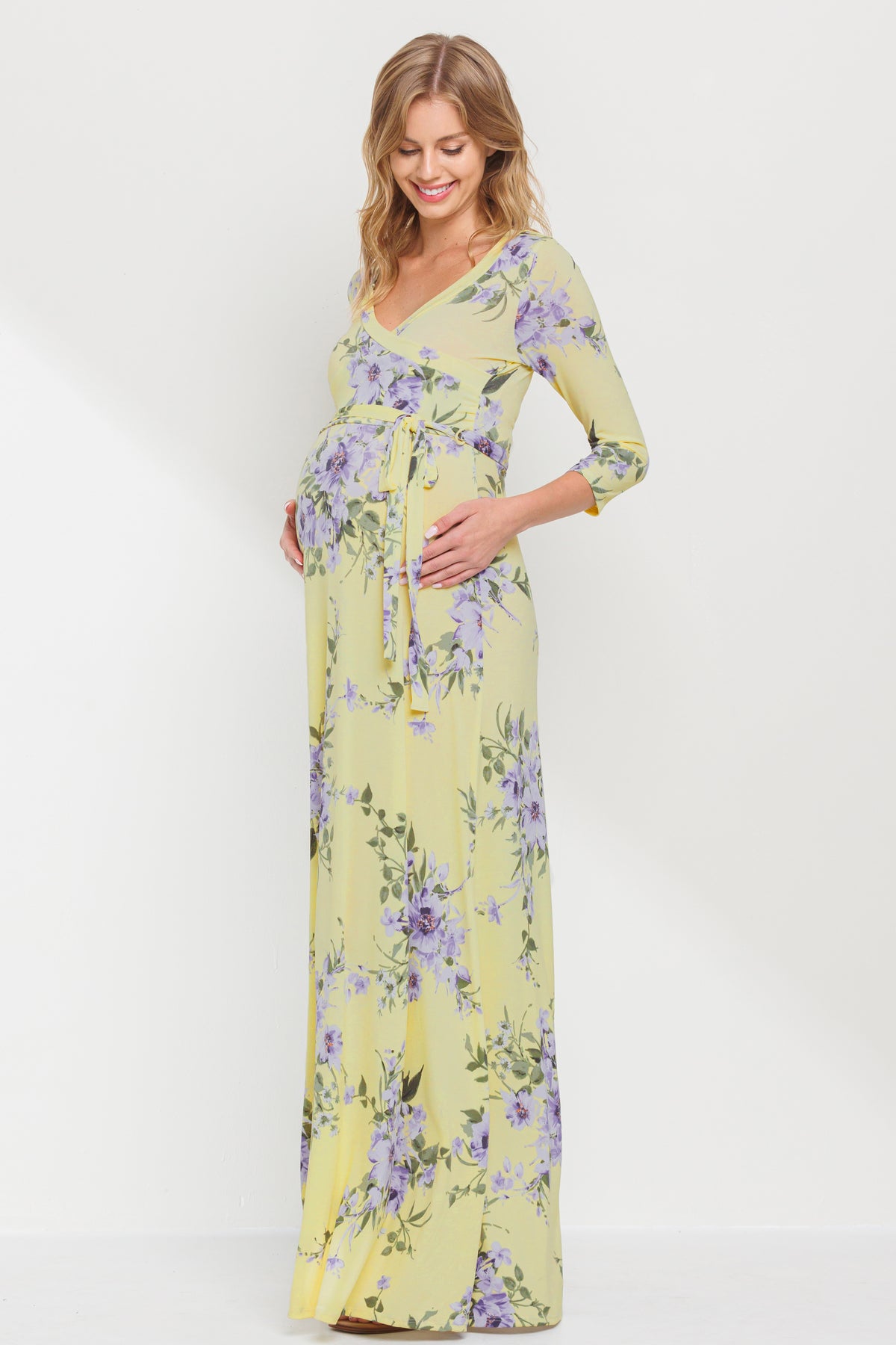 Yellow Floral Maternity/Nursing Maxi Dress Side