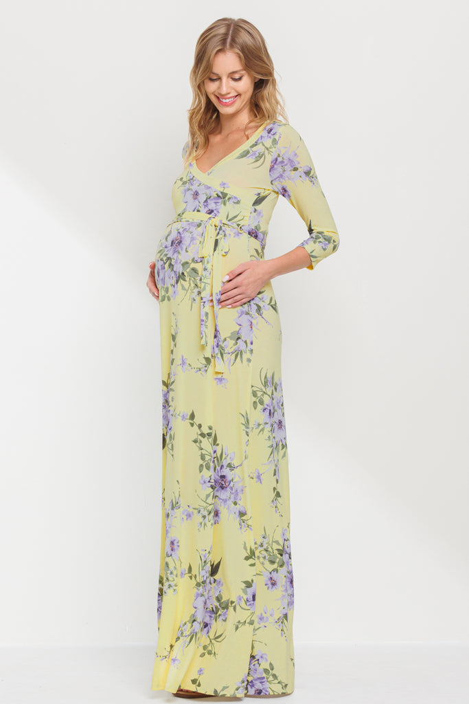 Yellow Floral Maternity/Nursing Maxi Dress Side