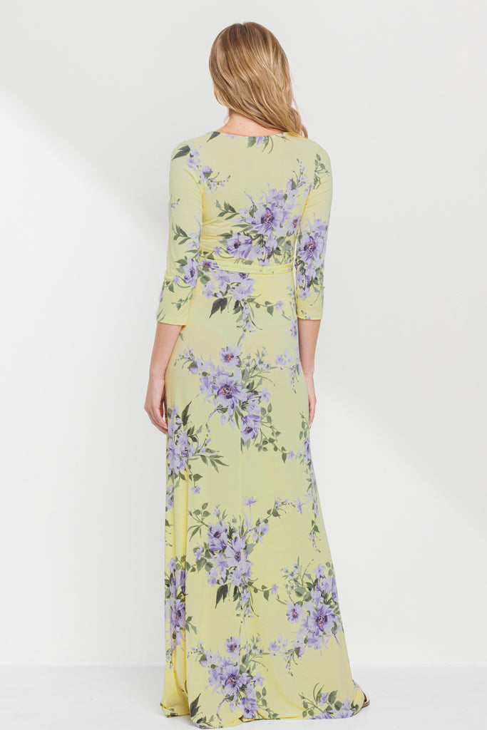 Yellow Floral Maternity/Nursing Maxi Dress Back