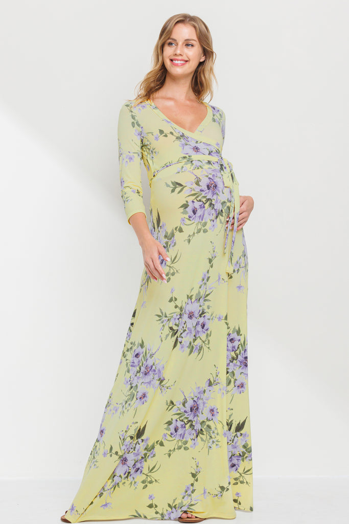 Yellow Floral Maternity/Nursing Maxi Dress Front