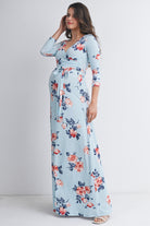 Sky Blue Floral Wrap Maxi Maternity Nursing Dress Side View