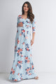 Sky Blue Floral Wrap Maxi Maternity Nursing Dress Front View