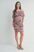 Mauve Riley Off Shoulder Ruffle Maternity Dress Full Body
