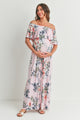 Pink Floral Ruffle Off The Shoulder Maxi Maternity Dress
