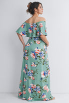 Sage Floral Off Shoulder Maxi Maternity Dress Back View