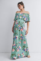 Sage Floral Off Shoulder Maxi Maternity Dress Front View