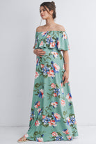Sage Floral Off Shoulder Maxi Maternity Dress Side View
