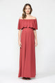 Red Brown Ruffle Off Shoulder Solid Maternity Dress Front View