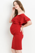 Burgundy Double Ruffle Off Shoulder Maternity Dress Side View