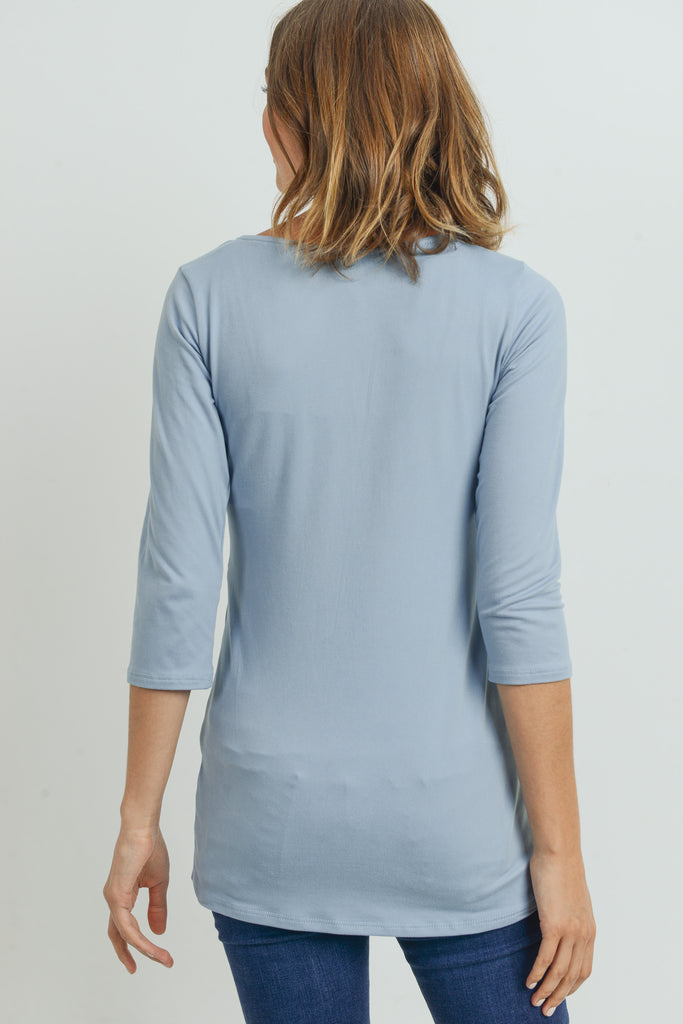 Chambray Front Pleat Round Neck Maternity Back