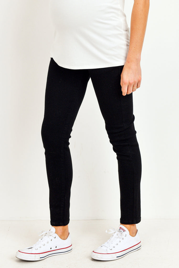 Black Denim Over The Belly Stretchy Maternity Jean Pants Side