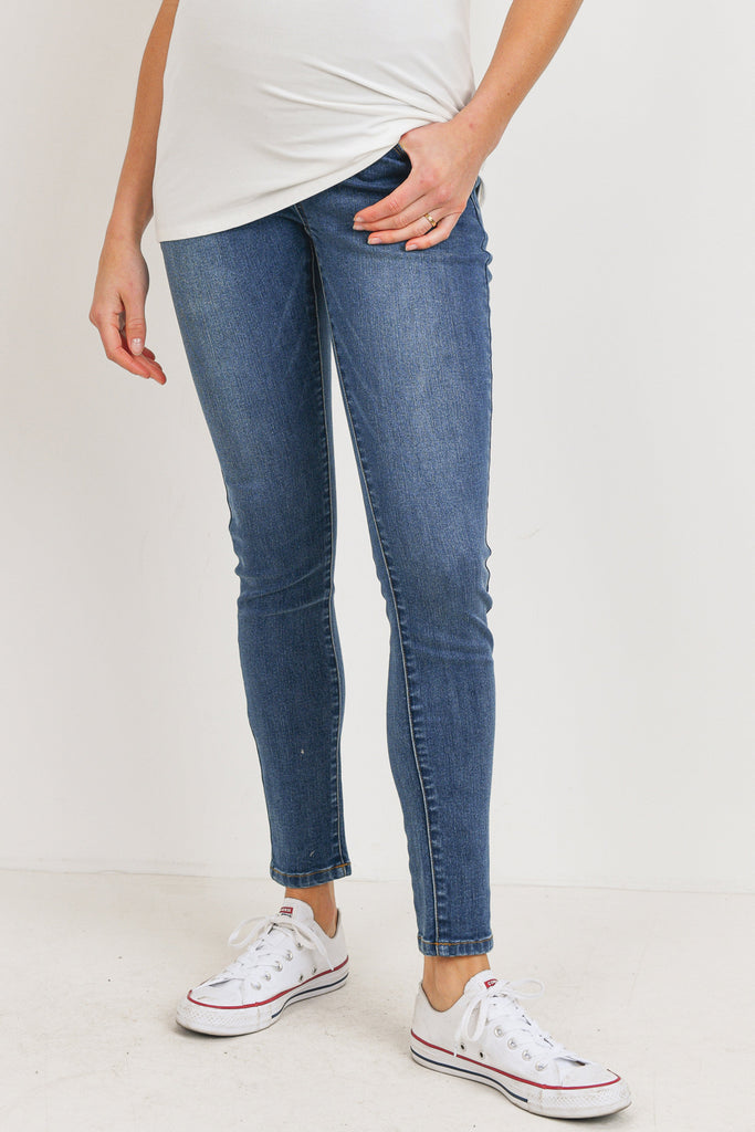 Dark Denim Over The Belly Stretchy Maternity Jean Pants Front