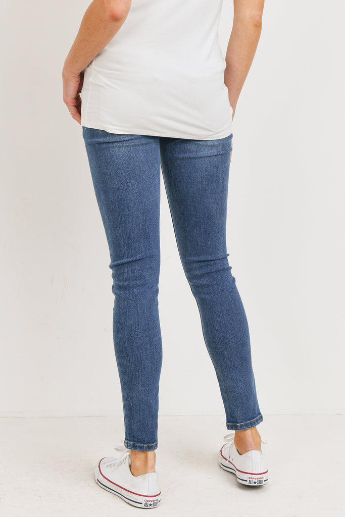 Dark Denim Over The Belly Stretchy Maternity Jean Pants Back