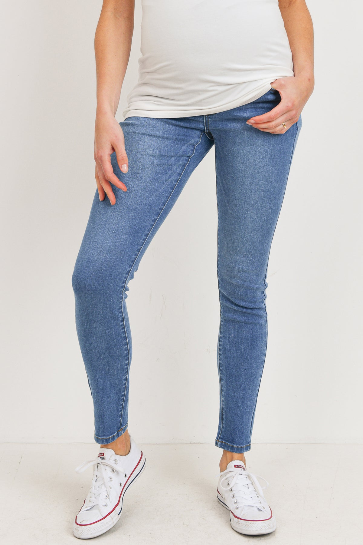 Light Denim Women's Maternity Jeans Over The Belly Stretch Pants Front