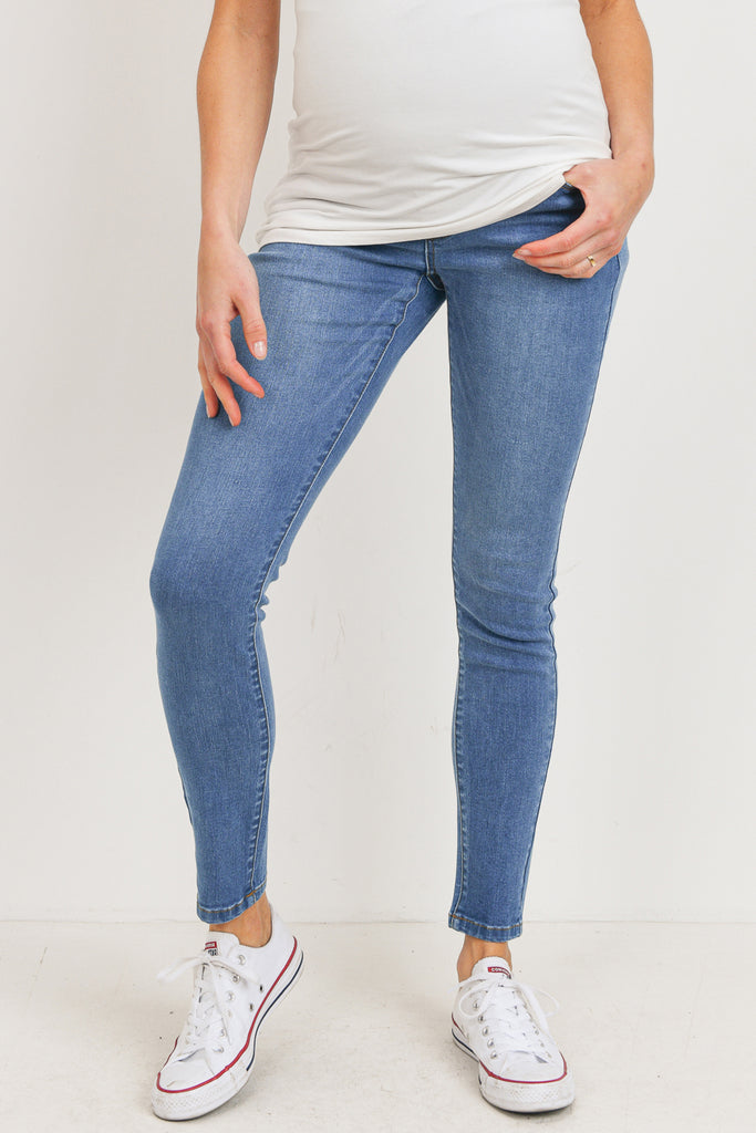 Light Denim Women's Maternity Jeans Over The Belly Stretch Pants Front