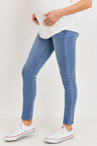 Light Denim Women's Maternity Jeans Over The Belly Stretch Pants Side