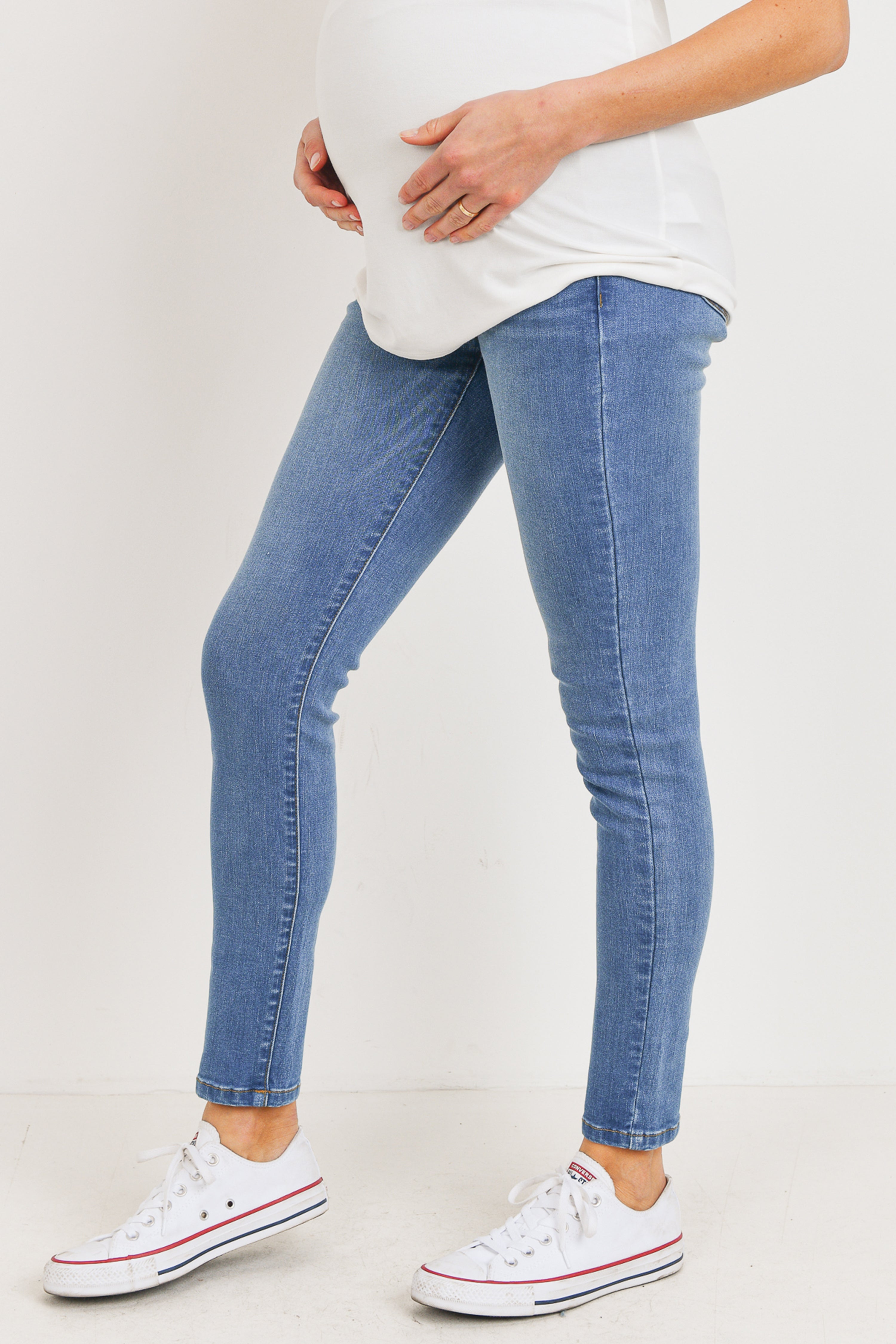 Light Denim Women's Maternity Jeans Over The Belly Stretch Pants Side