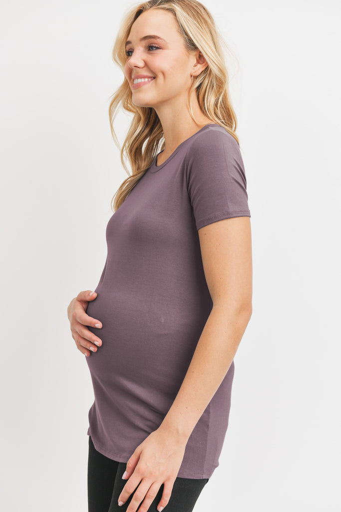 Mauve Modal Jersey Round Neck Maternity Short Sleeve Top Side