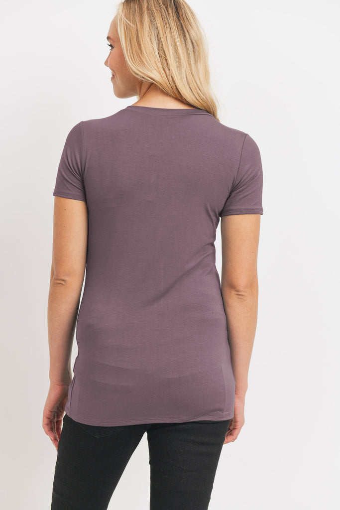 Mauve Modal Jersey Round Neck Maternity Short Sleeve Top Back