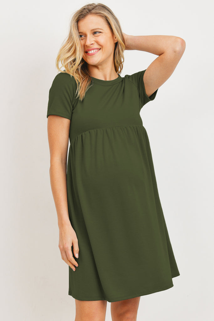 Olive French Terry Babydoll Maternity T-Shirt Dress