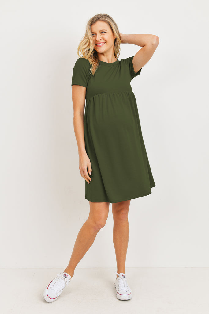 Olive French Terry Babydoll Maternity T-Shirt Dress