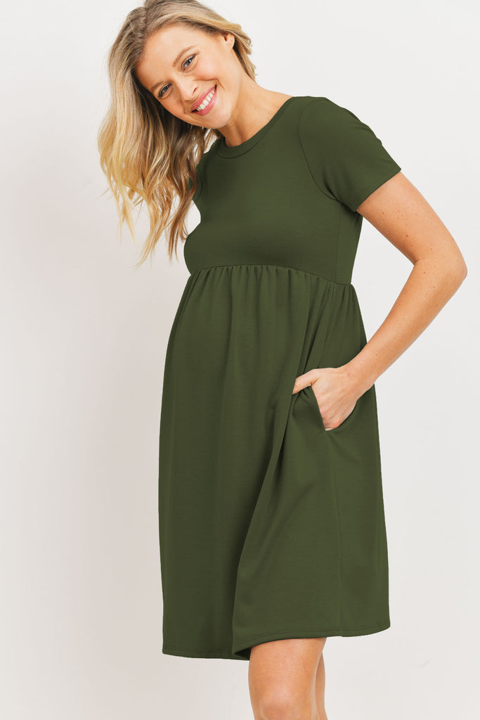 Olive French Terry Babydoll Maternity T-Shirt Dress