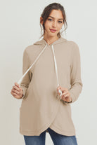 Taupe Heavy Brushed French Terry Maternity/Nursing Hoodie Front View