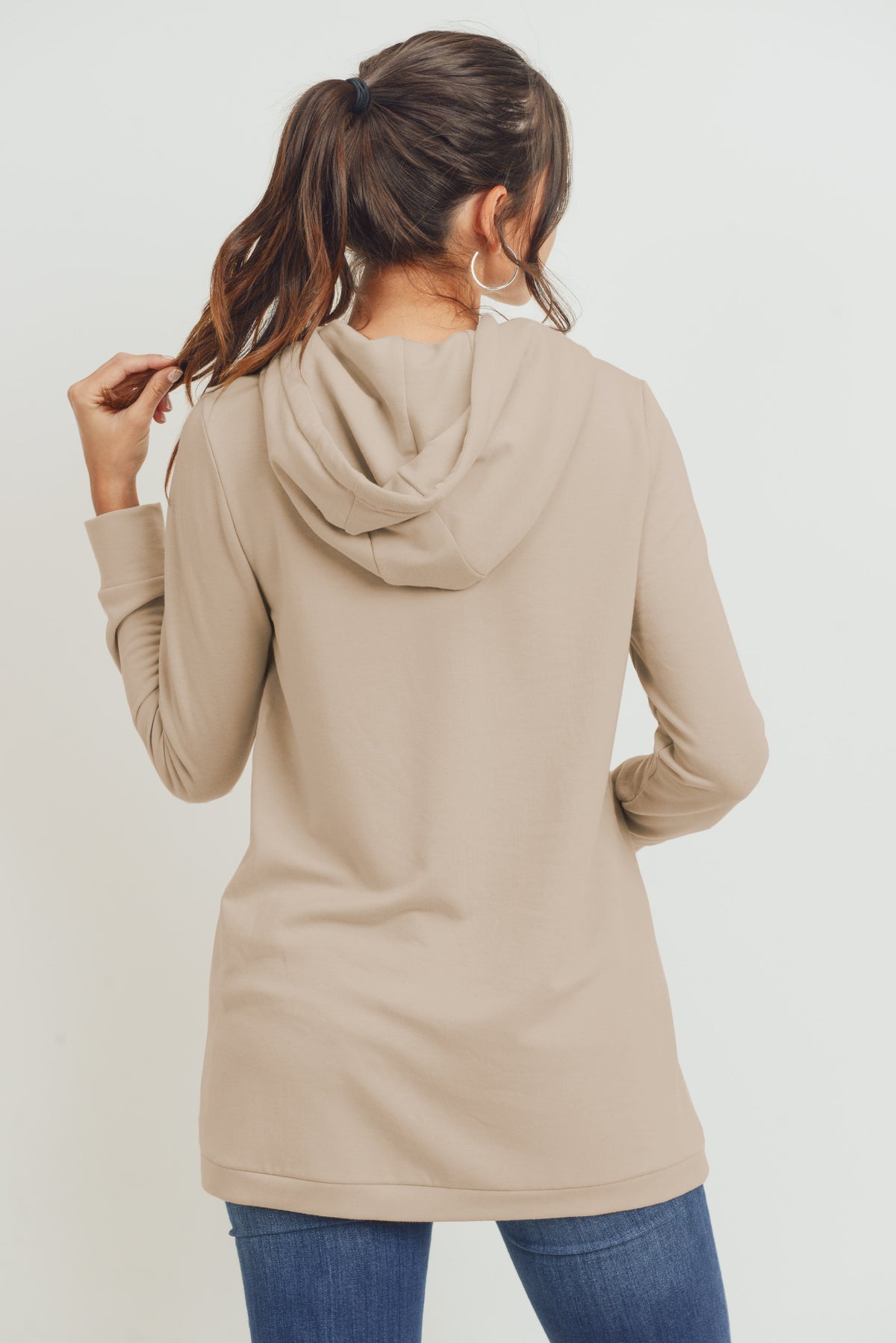Taupe Heavy Brushed French Terry Maternity/Nursing Hoodie Back View
