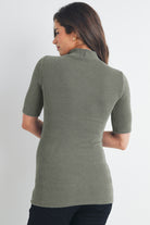 Olive Ribbed Short Sleeve Mock Neck Maternity Top Back View