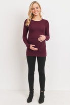 Dark Wine Hello Miz Cashmere-Like Hacci Maternity Long Sleeve Tunic full body view