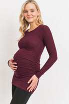 Dark Wine Hello Miz Cashmere-Like Hacci Maternity Long Sleeve Tunic side view