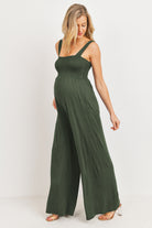 Army Square Neck Smocked Maternity Flared Jumpsuit Side View