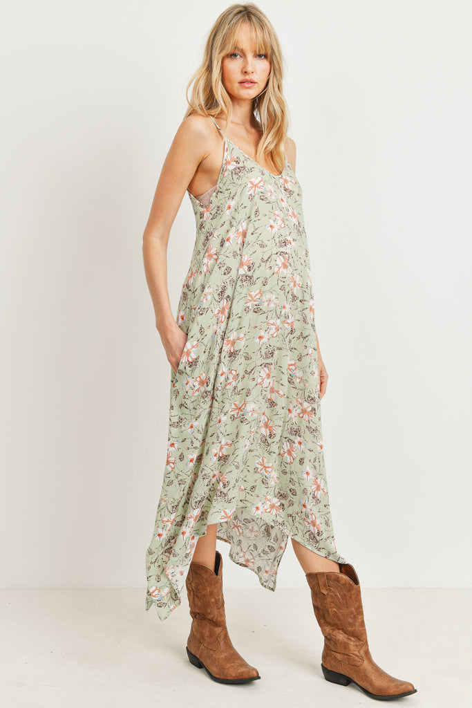 Sage Floral Spaghetti Strap Maternity Maxi Dress Side View