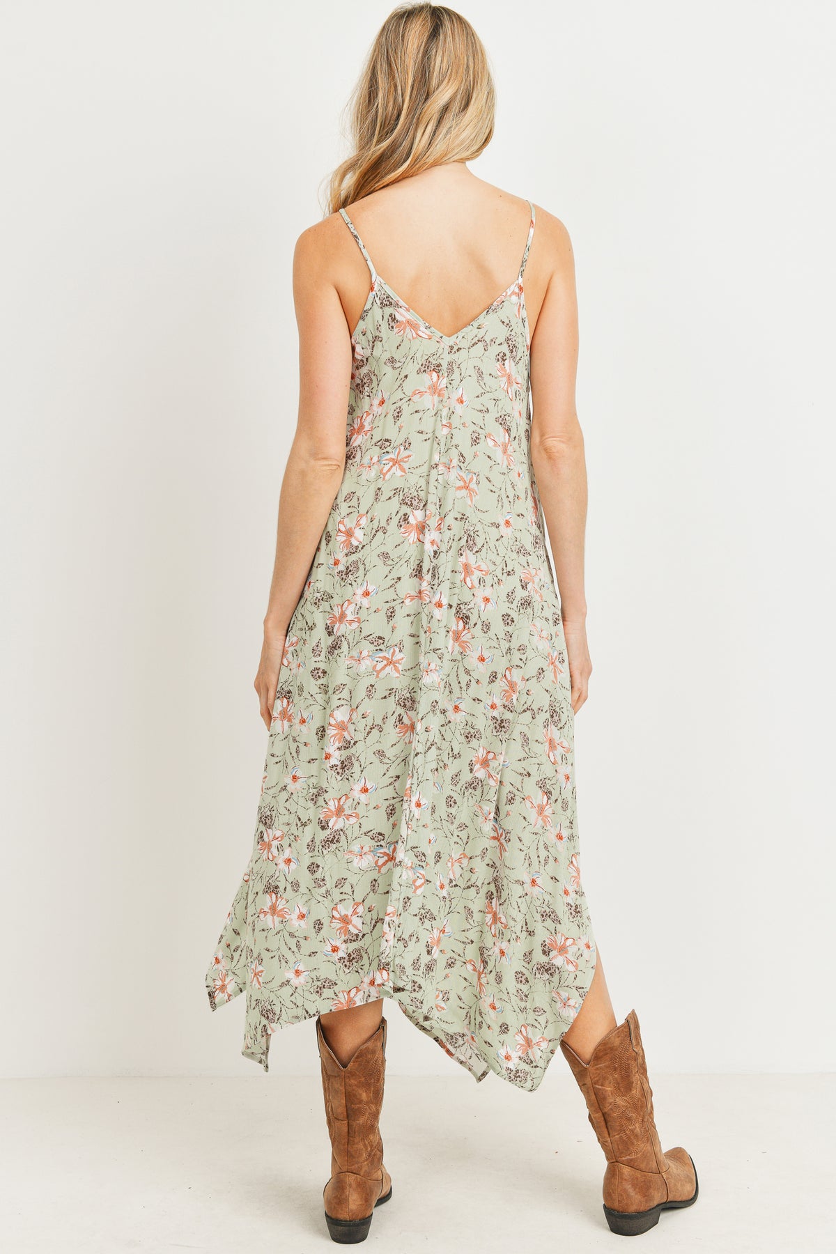 Sage Floral Spaghetti Strap Maternity Maxi Dress Back View