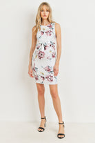 Ivory Floral Waist Tie Maternity Sheath Dress Full Body