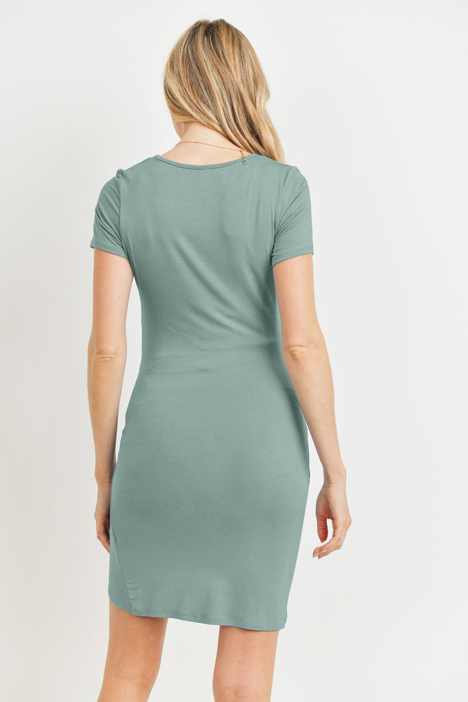 Sage Rayon Modal Ruch Side Maternity Dress