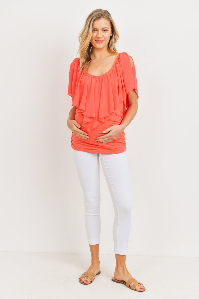 Coral Cut Out Shoulder Maternity Blouse