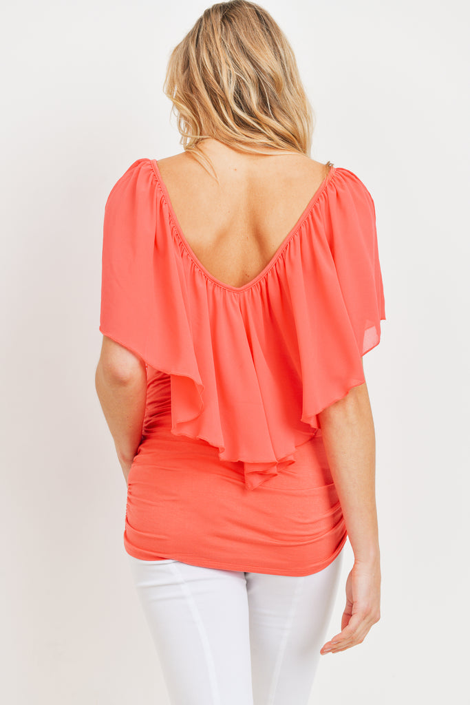 Coral Cut Out Shoulder Maternity Blouse