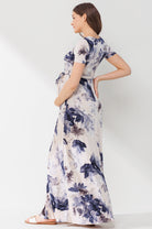 Taupe Floral Ity Jersey Maternity/Nursing Maxi Dress