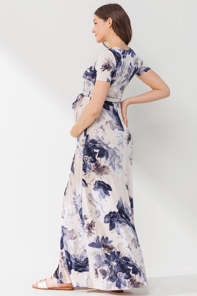 Taupe Floral Ity Jersey Maternity/Nursing Maxi Dress