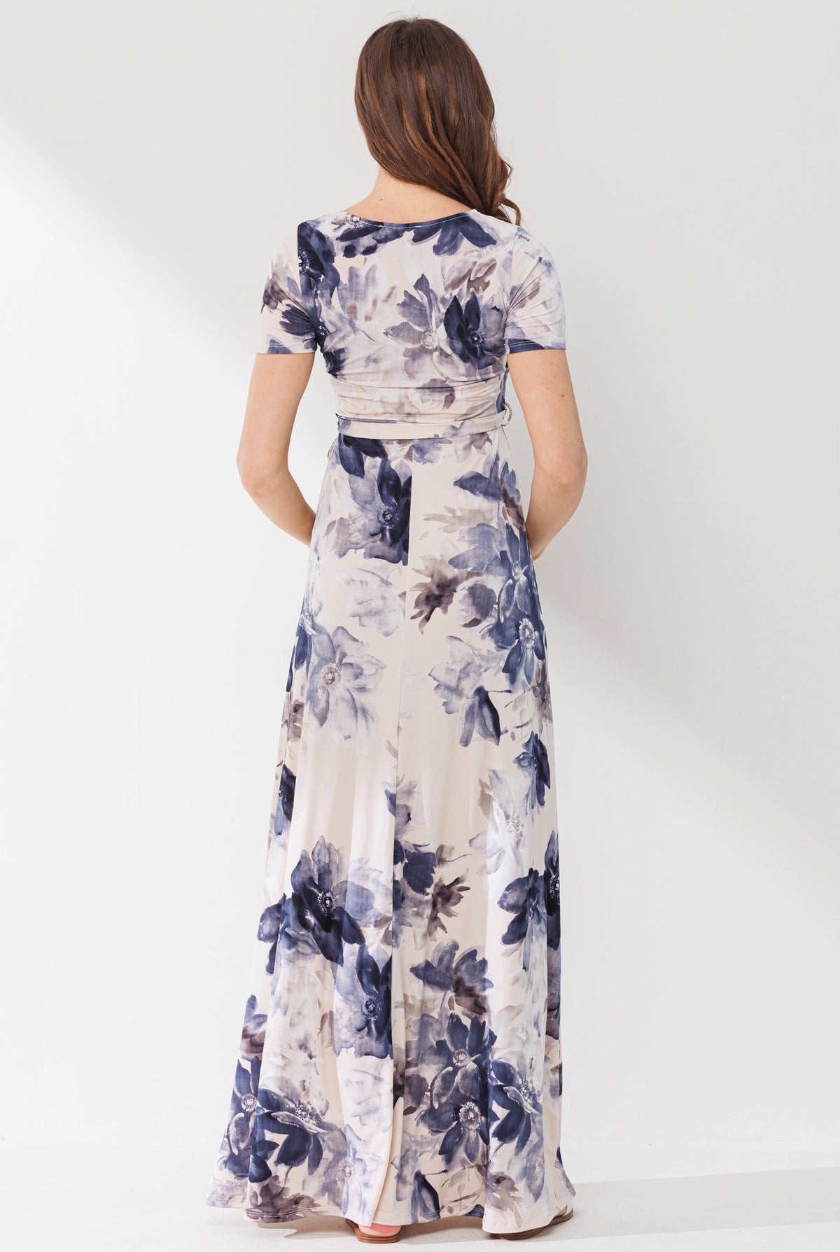 Taupe Floral Ity Jersey Maternity/Nursing Maxi Dress
