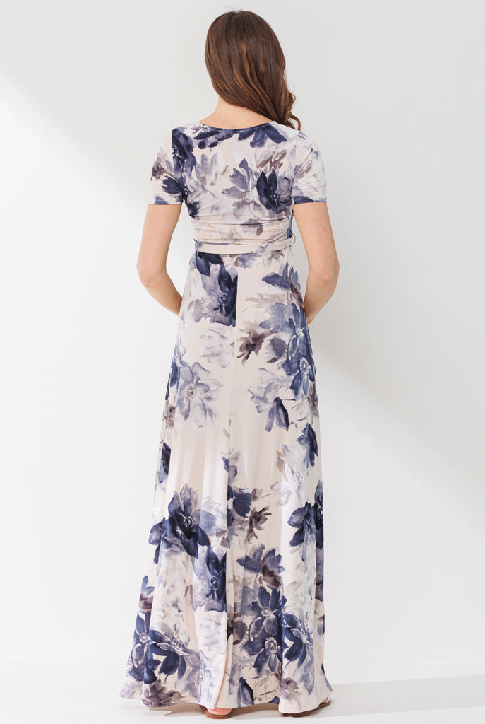 Taupe Floral Ity Jersey Maternity/Nursing Maxi Dress